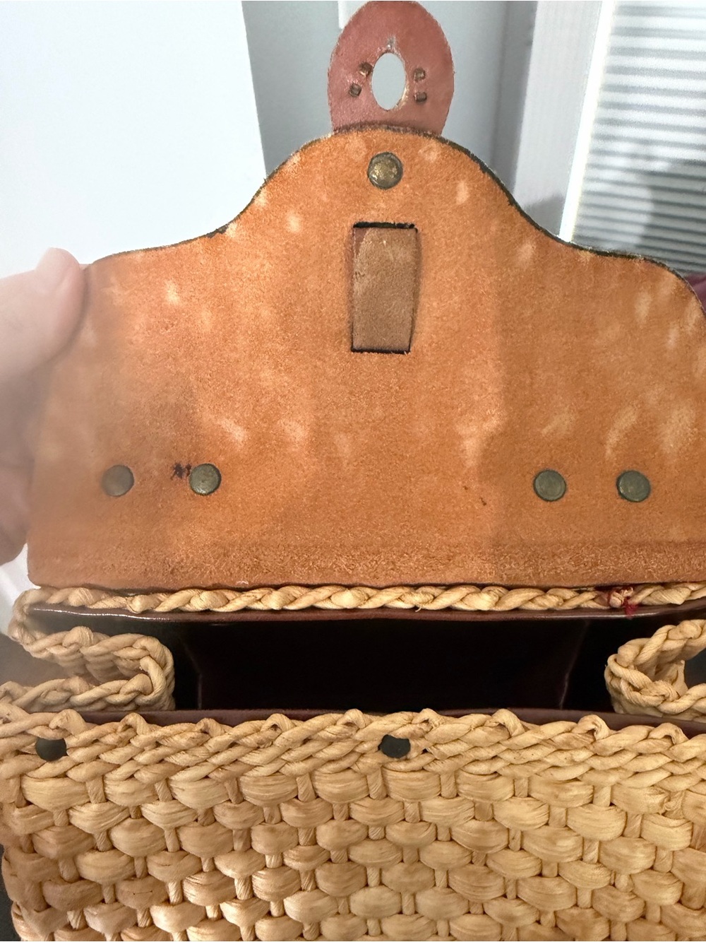 VINTAGE 60s/70s ettiene aigner woven Straw bag with Brown Leather Trim - Picture 7 of 8